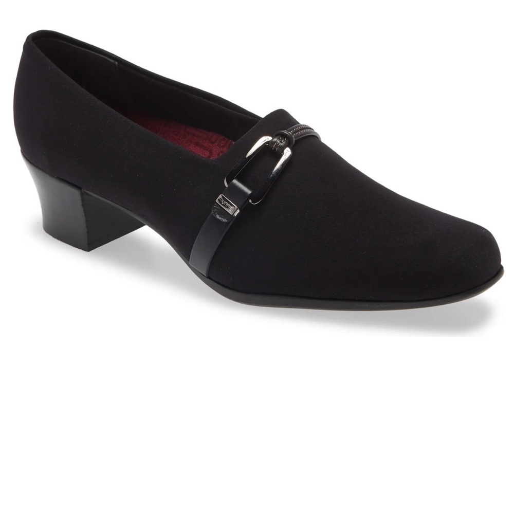 Munro black Cindi Block Heel Pump Black Stretch Fabric 7 M